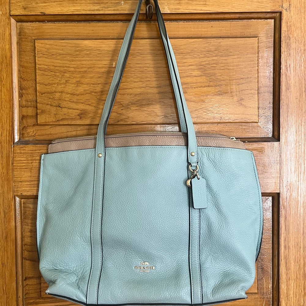 Coach Blue Leather Tote with Gold Hardware